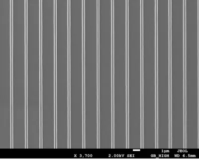 Cr nanowires after lift-off · SEM — patterned on the NANYTE BEAM maskless lithography system