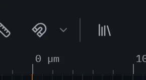 Close-up of the right end of Glyph's Draw toolbar group — text and Measure (ruler) tools, then the Snap-to-grid magnet-and-chevron control — with the magnet control now grey and inactive immediately after the command ran.